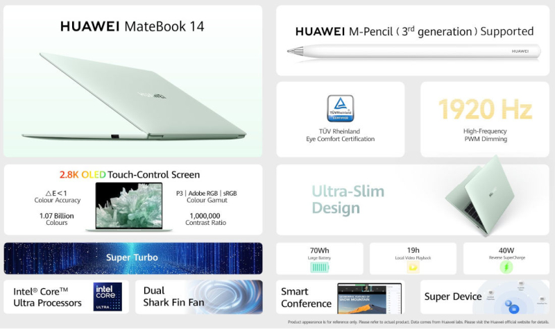 Huawei представила 14-дюймовый ноутбук MateBook 14 2024 с Intel Meteor Lake и сенсорным OLED-экраном