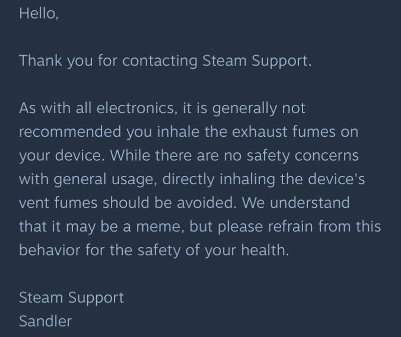 Valve попросила игроков не нюхать выхлоп Steam Deck — это не безопасно