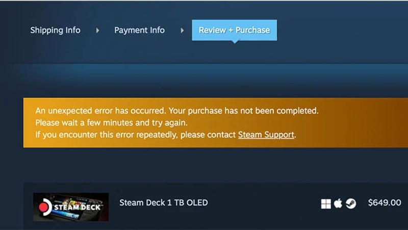 Попытки купить Steam Deck OLED приводят к ошибке — возможно, проблема в ажиотаже